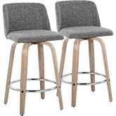 Toriano 26" Swivel Counter Stool in White Washed Wood & Grey Noise Fabric & Chrome (Set of 2)